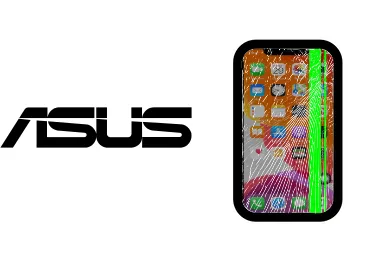 Logo de Asus junto a una avería de Pantalla de Móvil, ofreciendo el servicio de reparación de Pantalla de Móviles Asus en Santifer iRepair