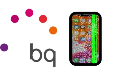 Logo de BQ junto a una avería de Pantalla de Móvil, ofreciendo el servicio de reparación de Pantalla de Móviles BQ en Santifer iRepair Sevilla