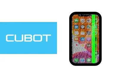 Logo de Cubot junto a una avería de Pantalla de Móvil, ofreciendo el servicio de reparación de Pantalla de Móviles Cubot en Santifer iRepair