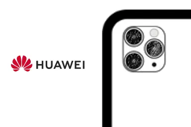 Logo de Huawei junto a una avería de Cristal de la cámara de Móvil, ofreciendo el servicio de reparación de Cristal de la cámara de Móviles Huawei en Santifer iRepair