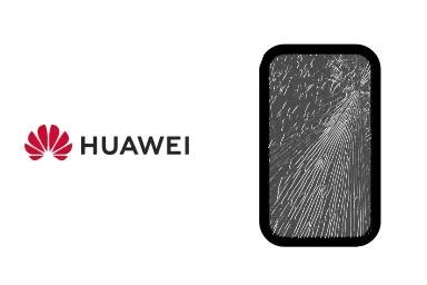 Logo de Huawei junto a una avería de Cristal de Móvil, ofreciendo el servicio de reparación de Cristal de Móviles Huawei en Santifer iRepair