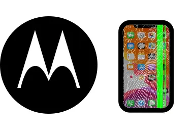 Logo de Motorola junto a una avería de Pantalla de Móvil, ofreciendo el servicio de reparación de Pantalla de Móviles Motorola en Santifer iRepair