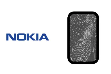 Logo de Nokia junto a una avería de Cristal de Móvil, ofreciendo el servicio de reparación de Cristal de Móviles Nokia en Santifer iRepair