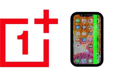 Logo de OnePlus junto a una avería de Pantalla de Móvil, ofreciendo el servicio de reparación de Pantalla de Móviles OnePlus en Santifer iRepair