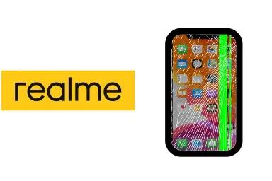 Logo de Realme junto a una avería de Pantalla de Móvil, ofreciendo el servicio de reparación de Pantalla de Móviles Realme en Santifer iRepair