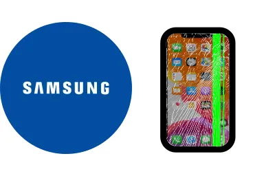 Logo de Samsung junto a una avería de Pantalla de Móvil, ofreciendo el servicio de reparación de Pantalla de Móviles Samsung en Santifer iRepair