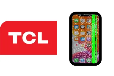 Logo de TCL junto a una avería de Pantalla de Móvil, ofreciendo el servicio de reparación de Pantalla de Móviles TCL en Santifer iRepair Sevilla