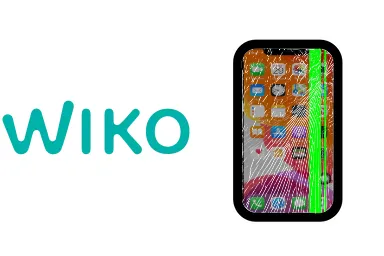 Logo de Wiko junto a una avería de Pantalla de Móvil, ofreciendo el servicio de reparación de Pantalla de Móviles Wiko en Santifer iRepair