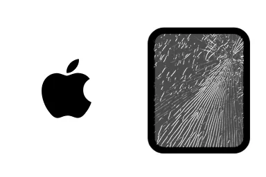 Logo de Apple junto a una avería de Cristal de Tablet, ofreciendo el servicio de reparación de Cristal de iPad en Santifer iRepair