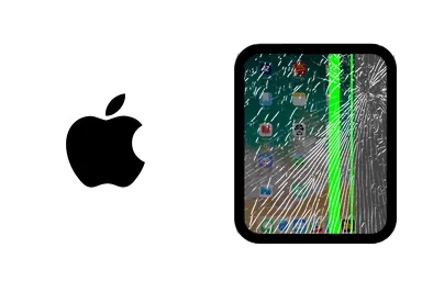 Logo de Apple junto a una avería de Pantalla de Tablet, ofreciendo el servicio de reparación de Pantalla de iPad en Santifer iRepair