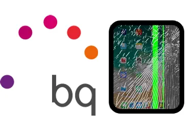 Logo de BQ junto a una avería de Pantalla de Tablet, ofreciendo el servicio de reparación de Pantalla de Tablets BQ en Santifer iRepair