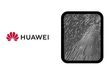 Logo de Huawei junto a una avería de Cristal de Tablet, ofreciendo el servicio de reparación de Cristal de Tablets Huawei en Santifer iRepair