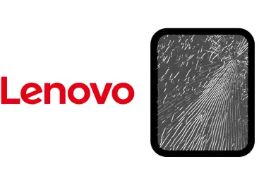 Logo de Lenovo junto a una avería de Cristal de Tablet, ofreciendo el servicio de reparación de Cristal de Tablets Lenovo en Santifer iRepair