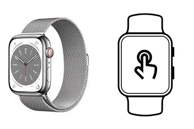 Apple Watch Serie 8 41mm junto a una avería de Táctil, ofreciendo reparación de Táctil de Apple Watch Serie 8 41mm en Santifer iRepair