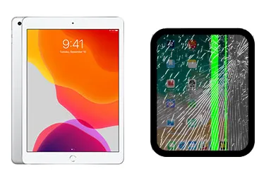 iPad 7 10.2 (2019) junto a una avería de Pantalla, ofreciendo reparación de Pantalla de iPad 7 10.2 (2019) en Santifer iRepair