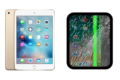 iPad mini 4 (2015) junto a una avería de Pantalla, ofreciendo reparación de Pantalla de iPad mini 4 (2015) en Santifer iRepair